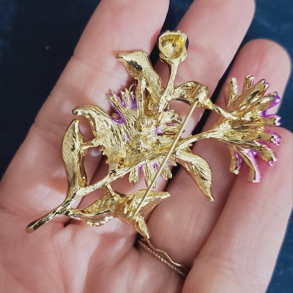 Silver purple tan 3d flower brooch pendant gold green STUNNING NEW enamel - Picture 4 of 12